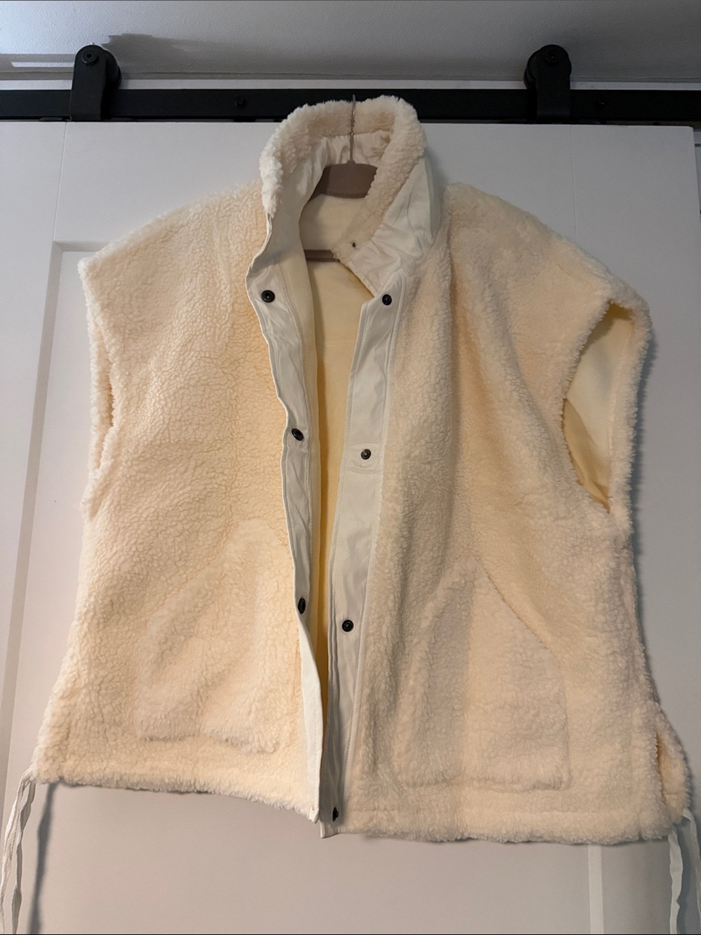 Women’s Cream Sherpa Vest with Snap Front